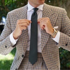 NWT OTAA Dusty Emerald Green Linen Skinny Tie Work Event Party Wedding Groomsman